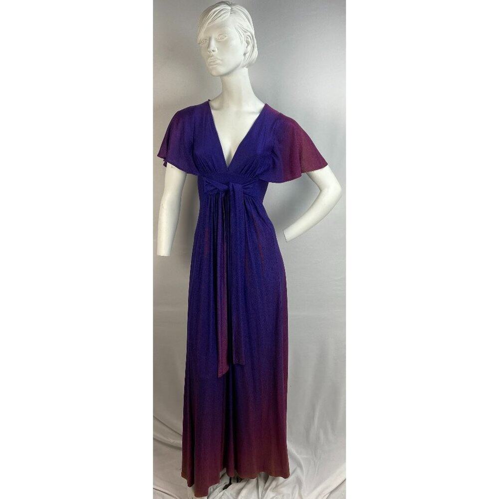 Vintage Antique Terry Cloth Cap Sleeve Tie Dress in Gradient Purple Pink sz 4